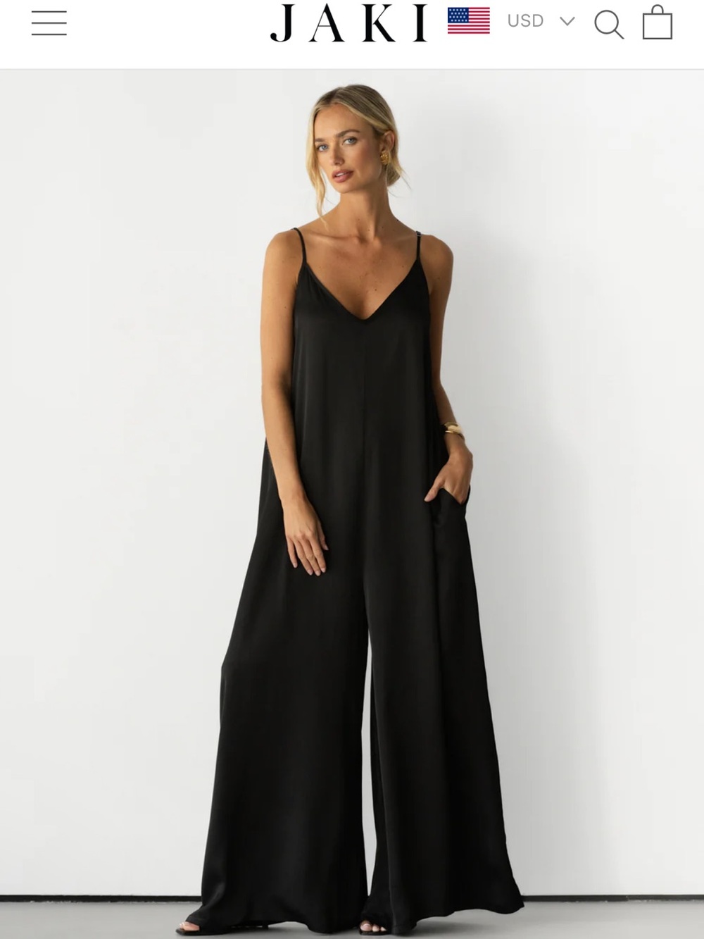 NWOT JAKI LONDON AUDREY BLACK SATIN JUMPSUIT SIZE SMALL